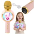 Wireless Karaoke Microphone for Kids Bluetooth 5.1 5W RGB Pink Rabbit