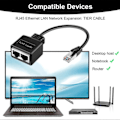 Miniatyrbillede 3 af 5: RJ45 Gigabit Netværks Splitter 1 til 2 Veje 100m Transmission To Enheder Adgang Ethernet Splitter Kobler Kontakt Modulært Stik til Kontor