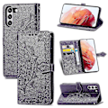 Miniatyrbillede 1 af 5: Samsung Galaxy S21 Fe Etui Læder Wallet Cover Præget Mandala Magnetisk Flip Beskyttelse Stødsikker - Violet