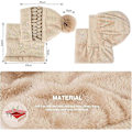 Miniatyrbilde 2 av 5: Dame Vinter Varm Strikket Lue Hatt Halsvarmer Sett, Dobbelt Lag Fleeceforet Beanie Lue, Beige