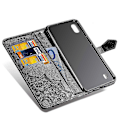 Miniatyrbillede 4 af 5: Samsung Galaxy A10 Etui Læder Wallet Cover Præget Mandala Magnetisk Flip Beskyttelse Stødsikker - Sort