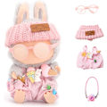 Miniatyrbild 1 av 5: Dockkläder för 17 cm Plysch Hänge Blind Box Figurer, Hatt och Overall Set för Blind Box Docka, kommer med Glasögon, Blind Box Figurer Kläder (Rosa)