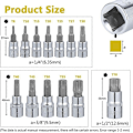 Miniatyrbilde 2 av 5: 13 stk. Torx Pipesett, T8 - T70 Pipebitssett, Hunn-Torxpiper, Torx Bit Pipesett, Krom Vanadium Stål 1/4\", 3/8\" og 1/2\" Feste