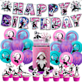 Pikkukuva 1 / 5: Spider-Gwen Synttärijuhlat Koristeet, Supersankari Teemainen Juhlatarvikkeet Setti Lapsille Sisältää Onnellinen Syntymäpäivä Banneri, Kakku/Cupcake Topper, Ilmapallo