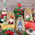 Miniatyrbillede 2 af 4: Julekalender Julegavepose af Linned med Snøre Julegavepose af Bomuld og Linned til Slik 9