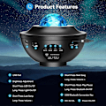 Miniatyrbillede 5 af 5: Stjernehimmel Projektor, LED Natlampe Børn Roterbar 21 Tilstande, Lampe Justerbar Lysstyrke Bluetooth/Fjernbetjening/Timer