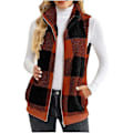 Miniatyrbillede 1 af 5: (M) Dame Mode Plaid Fleece Vest Afslappet Fuzzy Ærmeløs Fuzzy Sherpa Vest Fluffy Lynlås Jakke Varmt Overtøj