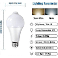 Miniatyrbillede 2 af 5: 12W E27 PIR Infrarød LED Pære med Bevægelsessensor ON/OFF Automatisk A60 220V 1000lm Svarer til 100W Halogen til Trapper Gang Garage (600