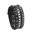 Miniatyrbillede 1 af 3: Mænd Kvinder Punk Rock Ægte Læder Multi Lag Spike Besat Nitter Rem Wrap Biker Læder Manchet Armbånd Armring, Sort