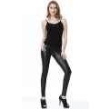 Pikkukuva 3 / 3: Nahka Leggings Musta Keski-vyötärö Kostea Look Venyvät Housut