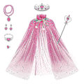 Miniatyrbild 1 av 2: Prinsesscape, Utklädningskläder för Flickor med Prinsessaccessoarer Tiara Spira Halsband Armband Ring Örhängen, Prinsessdräkt Maskeradkläder för Födelsedagsfest