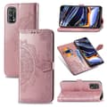 Etui til Realme 7 Pro - Lærveske med lomme, preget mandala, magnetisk klaff, støtsikker - Roségull