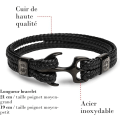 Miniatyrbillede 2 af 4: Mænds Sort Anker Armbånd i Høj Kvalitet Læder Gave til Mænd T