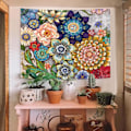 Miniatyrbild 3 av 5: 60×80 tum Färgglad Blommig Gobeläng Väggbonad, Ljusa Boho Tyg Blomster Gobelänger, M