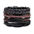 Miniatyrbillede 1 af 5: Mænds Armbåndssæt Perler Læder Strandet Multilayer Flettet Reb F