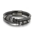 Miniatyrbillede 3 af 5: Herrearmbånd i sort læder - Sort magnetisk lukning i rustfrit stål