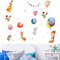Miniatyrbillede 3 af 5: decalmile Balloner Vægstickers med Dyr Vægsticker Bjørn Ræv Elefant Vægdekoration Børneværelse Baby Børneværelse