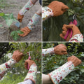 Miniatyrbillede 3 af 5: Tornebestandige Havehandsker i Læder, Blomsterprint Manschetter, Lang Underarmsbeskyttelse, til Kvinder Havebeskæringshandsker A