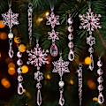 Miniatyrbild 1 av 5: 18 stycken hängande akryl kristall snöflinga iskristall prydnader, rosa