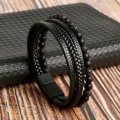 Miniatyrbild 1 av 5: Herrarmband, Läderarmband för Män Naturstensarmband med Magnetiskt Spänne i Rostfritt Stål J
