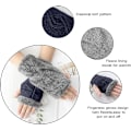 Miniatyrbillede 2 af 4: Dame Fingerless Handsker - Tykke Vinter Vante Handsker Strikket Ar