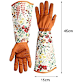 Miniatyrbillede 2 af 5: Tornebestandige Havehandsker i Læder, Blomsterprint Manschetter, Lang Underarmsbeskyttelse, til Kvinder Havebeskæringshandsker A