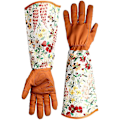 Miniatyrbillede 1 af 5: Tornebestandige Havehandsker i Læder, Blomsterprint Manschetter, Lang Underarmsbeskyttelse, til Kvinder Havebeskæringshandsker A