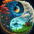 Miniatyrbilde 1 av 5: Fargerikt Livets Tre Diamantmaleri yin-yang 30x30cm