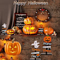 Miniatyrbillede 4 af 5: Sæt med 2 Halloween træmidterstykker, træspøgelse græskar Tabl