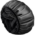 Miniatyrbillede 1 af 5: (Sort) Ekstra stor tredobbelt lag badehætte med tør hårfunktion til kvinder Mikrofiber frottéklud