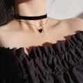Miniatyrbilde 3 av 5: 2-delt kjede, gotisk choker, hjerteformet justerbart kjede for kvinner, fløyel bøyle metall retr