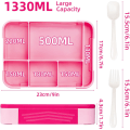 Miniatyrbilde 3 av 5: Barnematboks med 6 rom 1330ML Lunsjboks med bestikk,