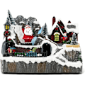 Miniatyrbillede 1 af 4: Harpiks Julelandsby Hus med Tog, Julehus Samlefigur med LED Lys (Julemanden) C