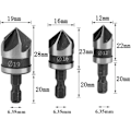 Miniatyrbild 2 av 5: 3-pack 90 Graders 5-flöjts Fasbits Set för Trä, Metall Snabbbyte 1/4\" Hex Fasborr Kolstål W