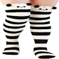 Miniatyrbillede 1 af 5: 2 par fluffy sokker - sort og hvid stribet, koral fleece, varm og blød, over knæet, vinterstrømpe