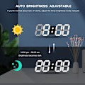 Miniatyrbillede 3 af 5: Sort 3D LED Digital Væg Ur Stort Lysende Vækkeur Lydløs Snooze Funktion Justerbar Lysstyrke 12/24 Timer Da