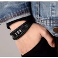 Miniatyrbillede 3 af 5: Sort læderarmbånd til mænd - Mænds gave 23 cm Q