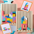 Miniatyrbilde 3 av 5: Treblokkpuslespill Hjernepuslespill for småbarn Tangram Intellektuelt puslespill Fargerikt 3D Byggeblokkspill G
