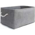 Miniatyrbillede 1 af 5: Foldbar Opbevaringsboks (41CM*31CM*20CM) lavet af tykt lærred med rebhåndtag (Vaskbar, Grå) Q