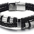 Miniatyrbillede 2 af 5: Mænds Dobbelt-Række Sort Flettet Læder Armbånd Bangle Håndledsrem w U