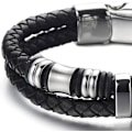 Miniatyrbillede 3 af 5: Mænds Dobbelt-Række Sort Flettet Læder Armbånd Bangle Håndledsrem w U