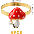 Miniatyrbilde 2 av 4: Rød sopp perle serviettring, 6 stk serviettholder ring elegant serviettringer dekor metall serviettring