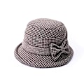 Miniatyrbillede 1 af 5: Dame Bowler Hat med Roll-Up Krem Vinter Retro Cloche Hat wit