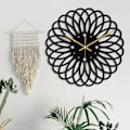Miniatyrbild 2 av 5: （blommönster）Svart rund väggklocka DIY tyst modern design väggklockor lämplig för sovrum vardagsrum kontor konstdekoration