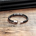 Miniatyrbillede 2 af 5: Sort Læderarmbånd med Rustfrit Stålperler O