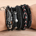 Miniatyrbillede 4 af 4: Mænds Armbåndssæt Perler Læder Strandet Multilayer Flettet Reb B