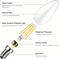 Miniatyrbilde 3 av 5: Sett med 6 E14 LED-lys for lysekroner, E14 filament Retrofit Classic, 4W 470 lumen erstatter 40 watt, 6500K kald hvit, glødelampe, glass