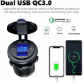 Miniatyrbillede 2 af 5: Motorcykel Dobbelt USB Biloplader/QC3.0 Vandtæt, 12V/24V/36W USB Oplader Stik, med LED Digital Voltmeter og Afbryder, til Biler, ATV, Bus(Blå)