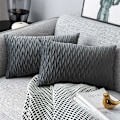 Miniatyrbillede 1 af 5: Fløjlsbetræk til puder 30x50cm til stue sofa - Sæt med 6 enkle mønstrede firkantede pudebetræk til soveværelsesdekoration, Grå