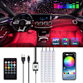 Pikkukuva 1 / 5: Auton LED-sisävalot 48 RGB-LED:tä Auton tarvikkeet Sisänauhat 4 kpl 6,2 m Bluetooth-sovelluksella LED-tunnelmavalaistus Autonauha USB-portti ja LED